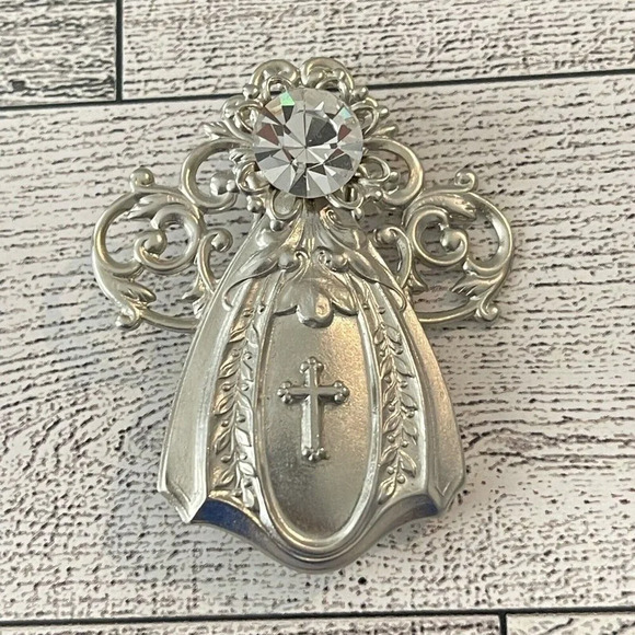 Signed Jane AOL 1997 Silvertone W/ Crystal Stone Vintage Brooch - Picture 1 of 4